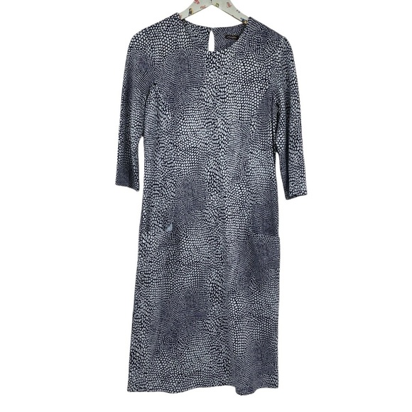 J. McLaughlin Size Medium Navy White Geometric Stretch Catalyst sheath Dress - Picture 1 of 7